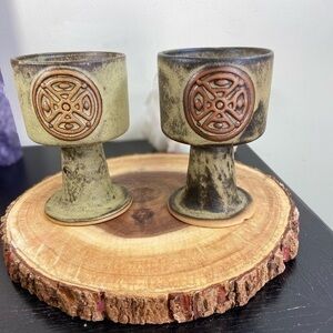 Vintage Studio Pottery Goblet by  Tremar Studio Cornwall with Celtic Knot Design
